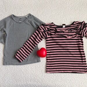 Tea Collection Black and Pink Striped Long Sleeve Tees